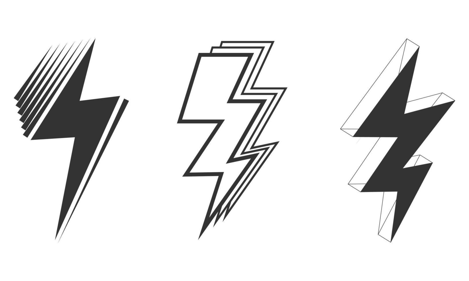 uppsättning av elektrisk blixt, åska bult i klotter stil. isolerat på vit bakgrund. vektor illustration