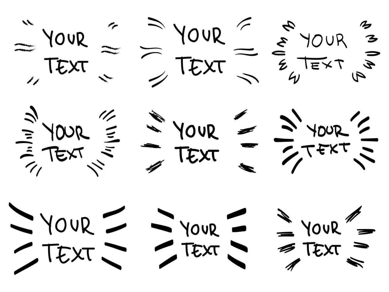 vektor handgezeichnete sammlung von designelementen zur betonung von text im comic-stil