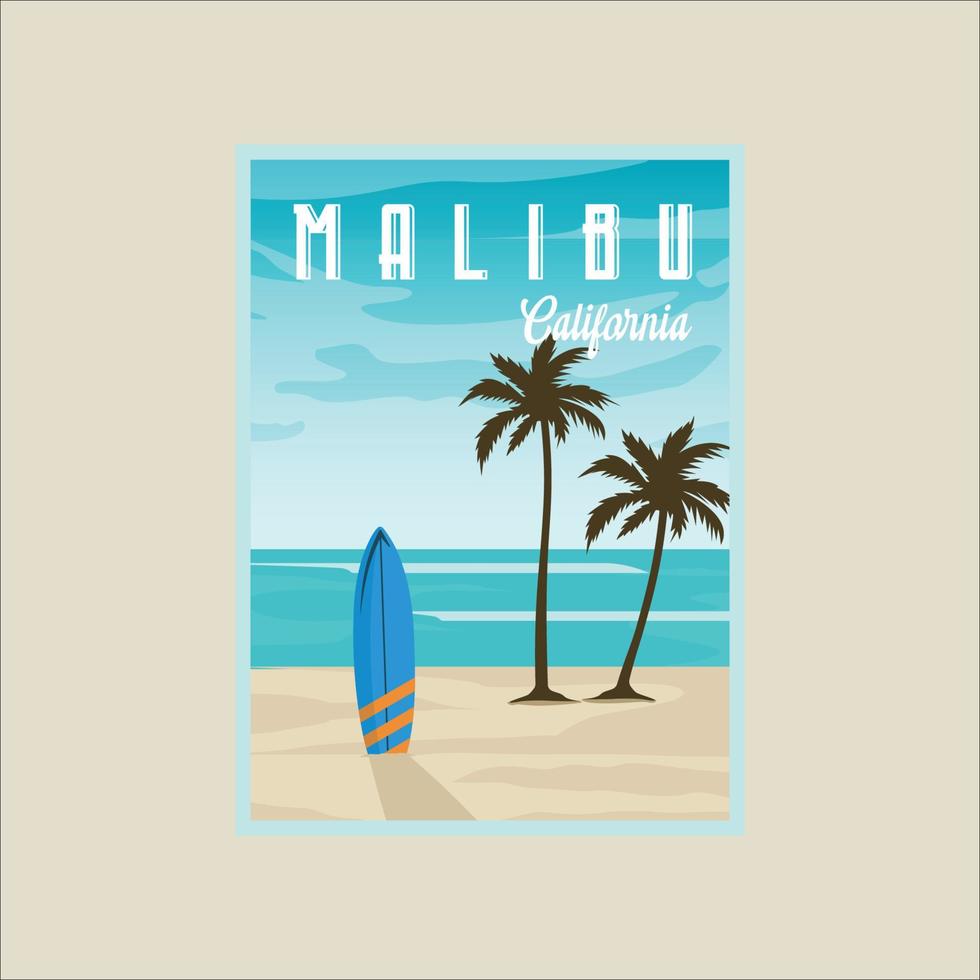 malibu kalifornien strand vektor affisch illustration mall grafisk design. surfa resa baner och tecken för företag eller semester begrepp