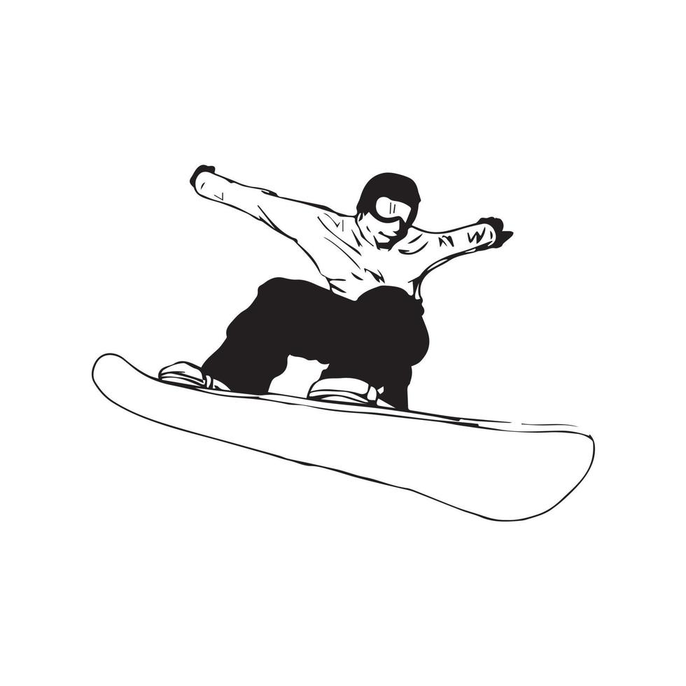 person ridning snowboard. snowboardåkare i verkan vektor illustration. extrem vinter- sporter. åka snowboard emblem. sport klubb logotyp. åka snowboard Utrustning.