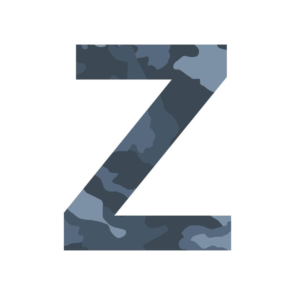 engelsk alfabet brev z, kaki stil isolerat på vit bakgrund - vektor