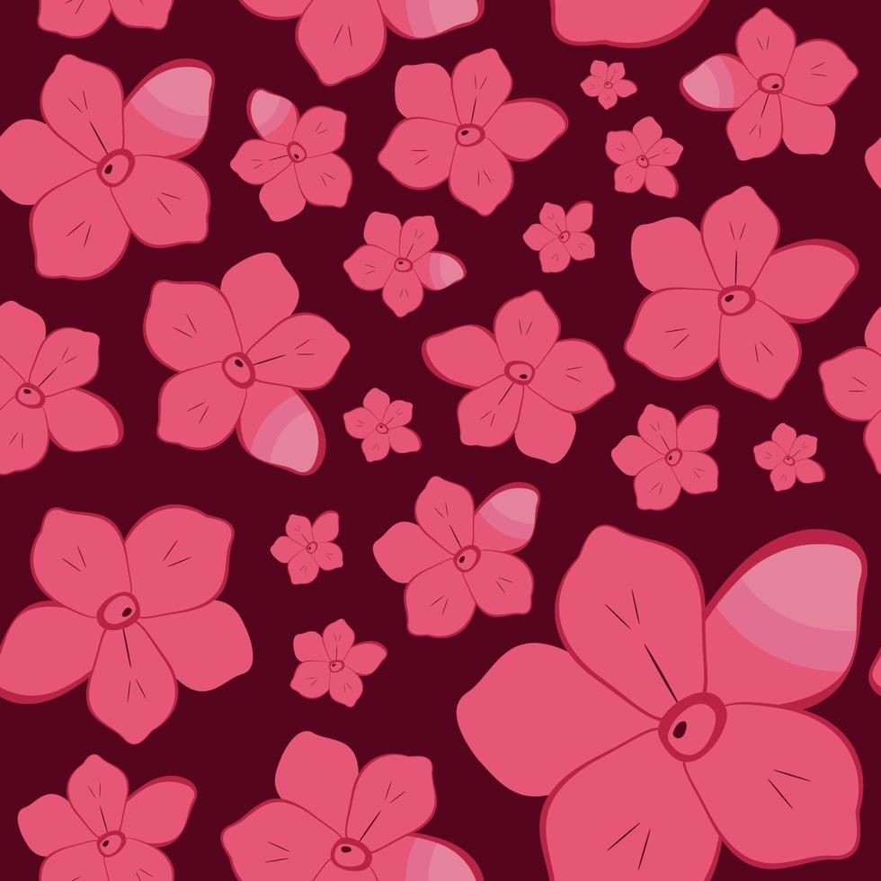Nahtloses Muster mit Blumen unterschiedlicher Größe in Magenta auf dunklem Hintergrund vektor