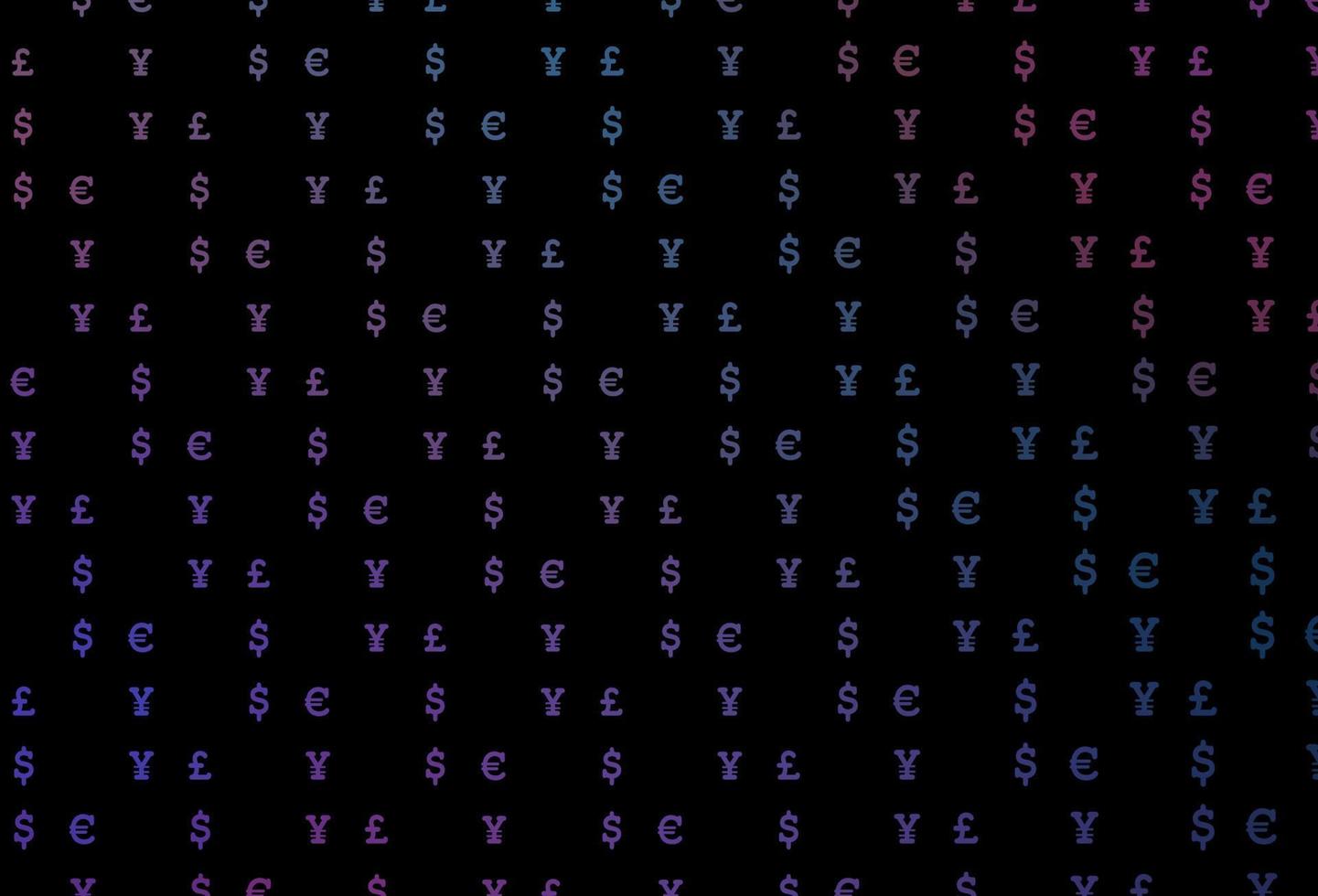 dunkelblauer, roter Vektorhintergrund mit eur, usd, gbp, jpy. vektor