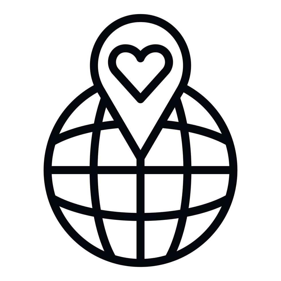 Herzpunkt auf dem Globussymbol, Umrissstil vektor