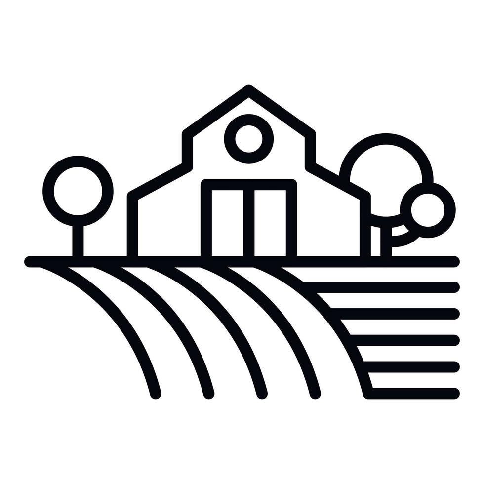 landwirtschaftliches Gebäude auf Feldsymbol, Umrissstil vektor