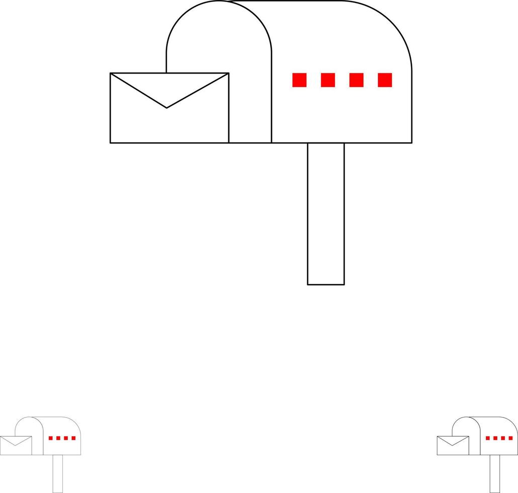 brevlåda e-post brevlåda låda djärv och tunn svart linje ikon uppsättning vektor