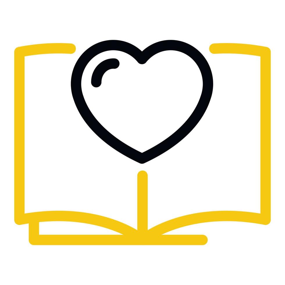 bok och hjärta ikon, översikt stil vektor
