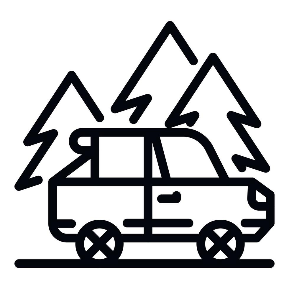 skog berg bil resa ikon, översikt stil vektor