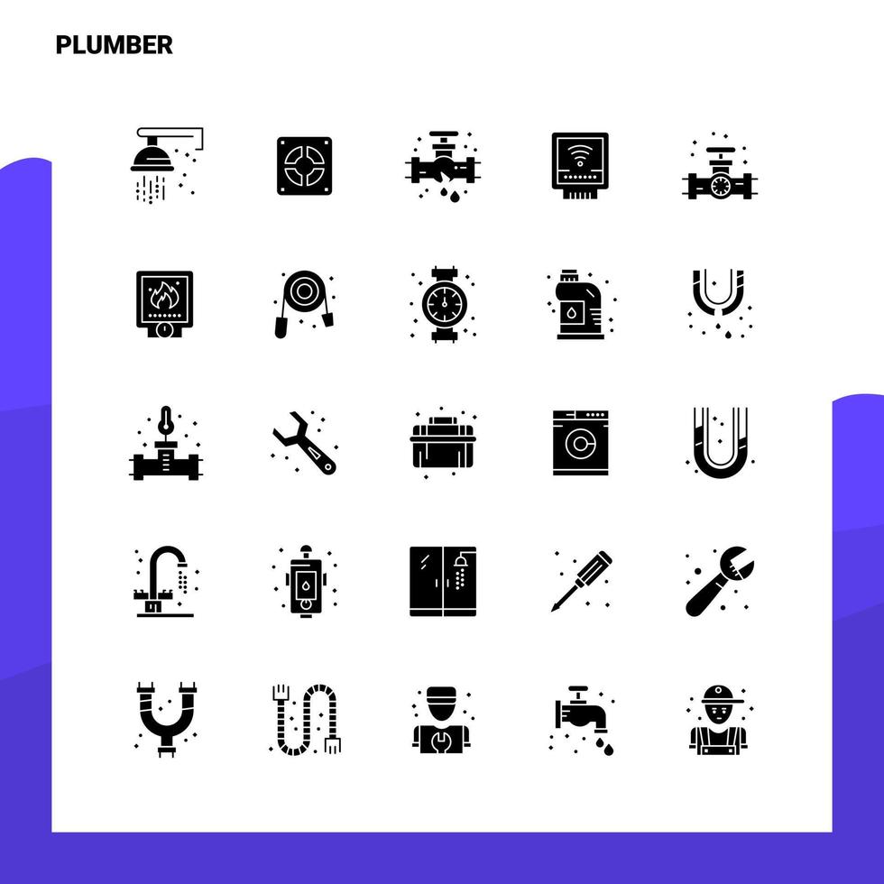 25 Klempner-Icon-Set solide Glyphen-Icon-Vektor-Illustrationsvorlage für Web- und mobile Ideen für Unternehmen vektor