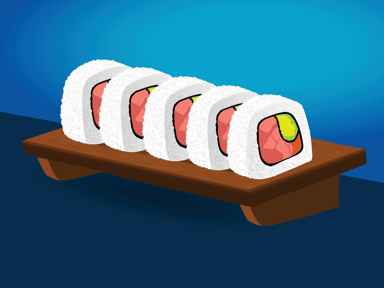 asiatisches essen sushi auf holzständer vektor