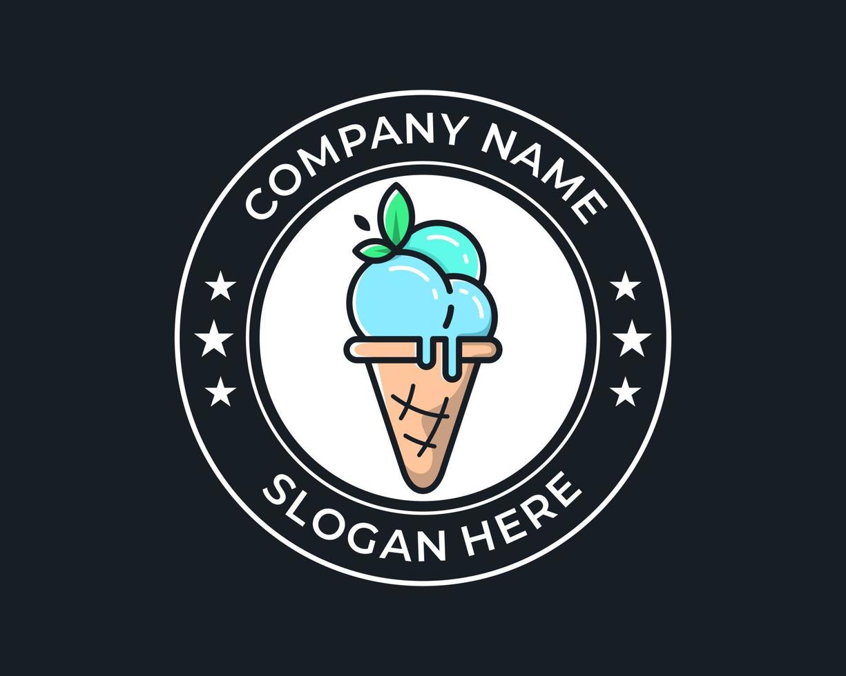 Eis Gelato Scoop Ball Kegel süßes Essen lecker Stempel Emblem Siegel Kreis Vektor Logo Design