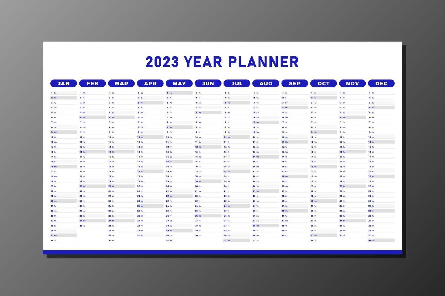 blaue 2023-Jahresplaner-Vektorvorlage vektor