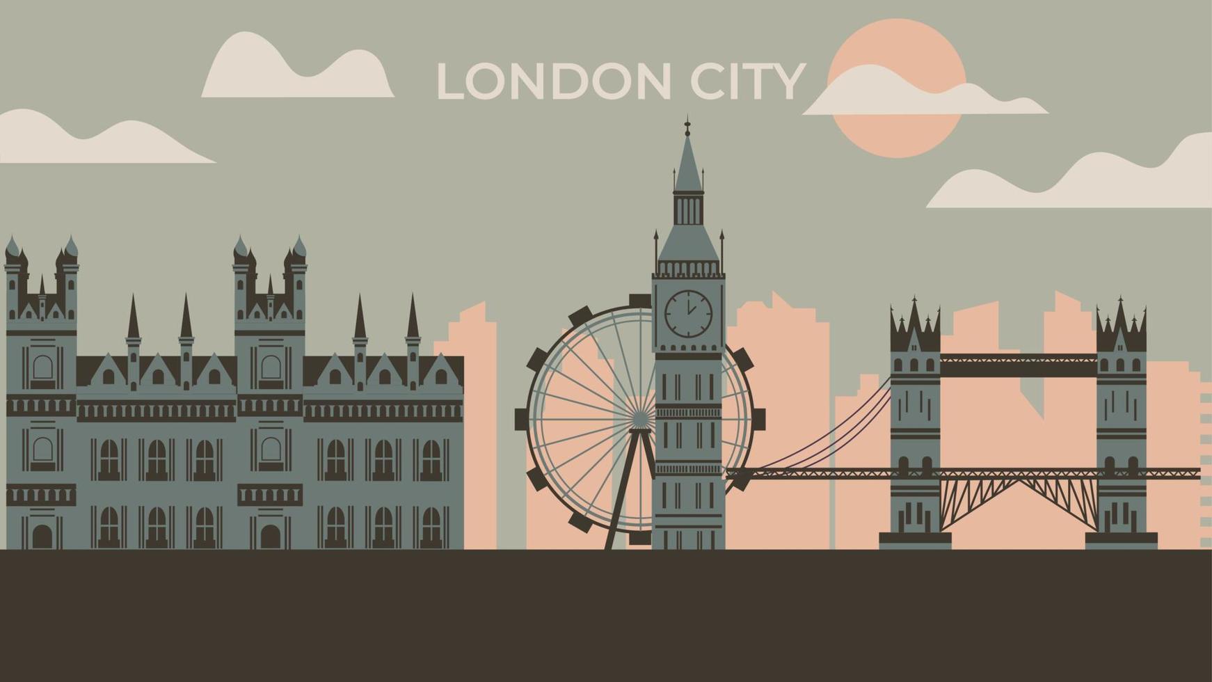 flache landschaft der stadt london für postkarten vektor