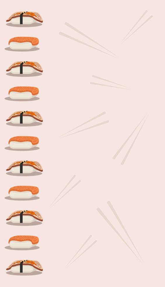 baner sushi ål, lax, ätpinnar. tamplate social media berättelser. asiatisk mat. vektor illustration.