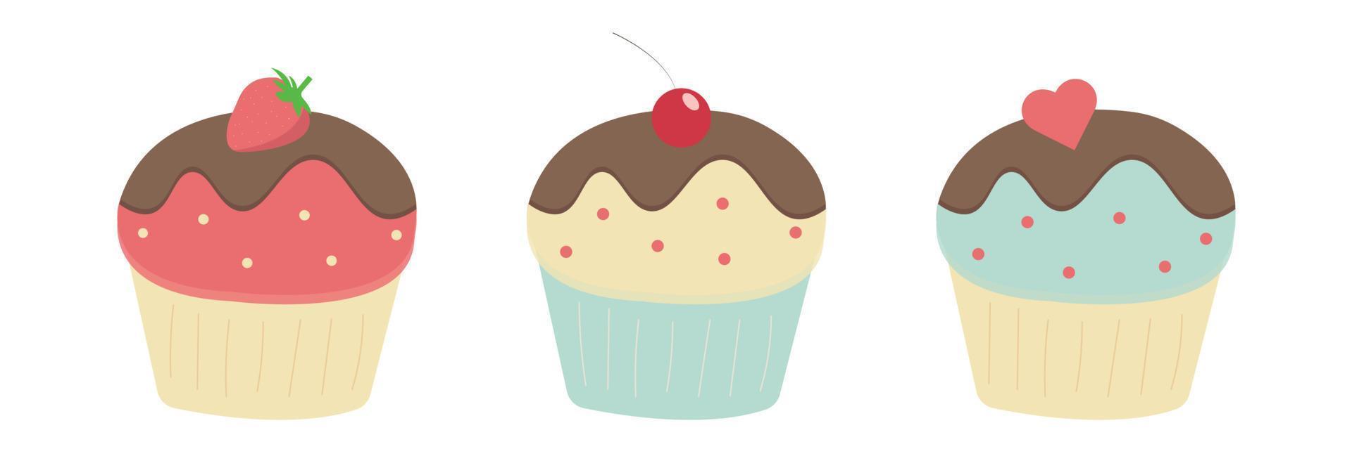 Reihe von leckeren Cupcakes. Dessert-Vektor-Illustration-Design vektor