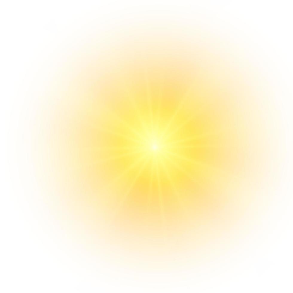 gelbe Sonne, ein Blitz, ein sanfter Schein ohne abgehende Strahlen. Stern blitzte mit Scheinen isoliert auf weißem Hintergrund. vektorillustration des abstrakten gelben spritzens. vektor