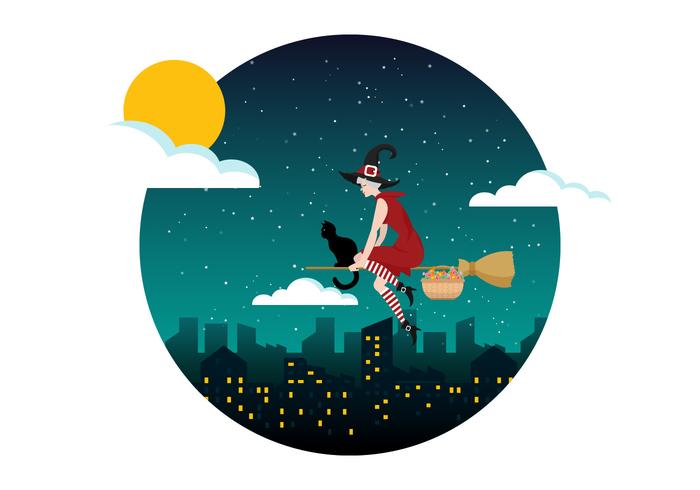 Befana Stting På En Broomstick Vector Illustration