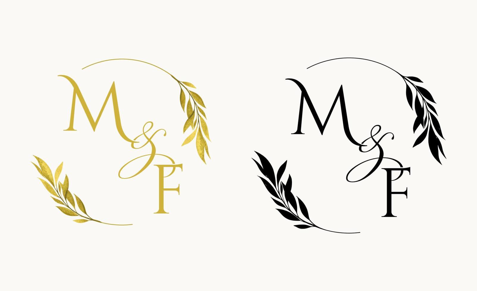 mf första bröllop blommig monogram logotyp. vektor