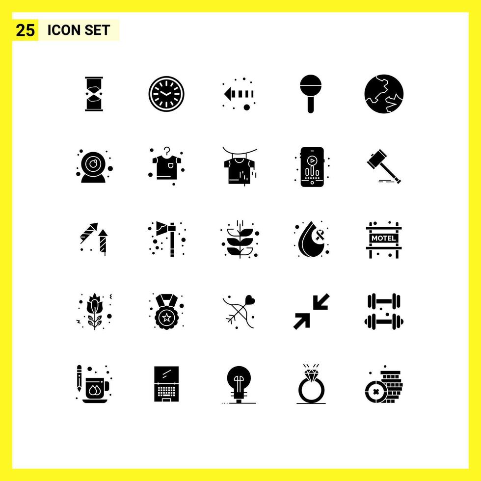 Stock Vector Icon Pack mit 25 Linienzeichen und Symbolen für Geographie Erde Pfeil Rassel Kind editierbare Vektordesign-Elemente
