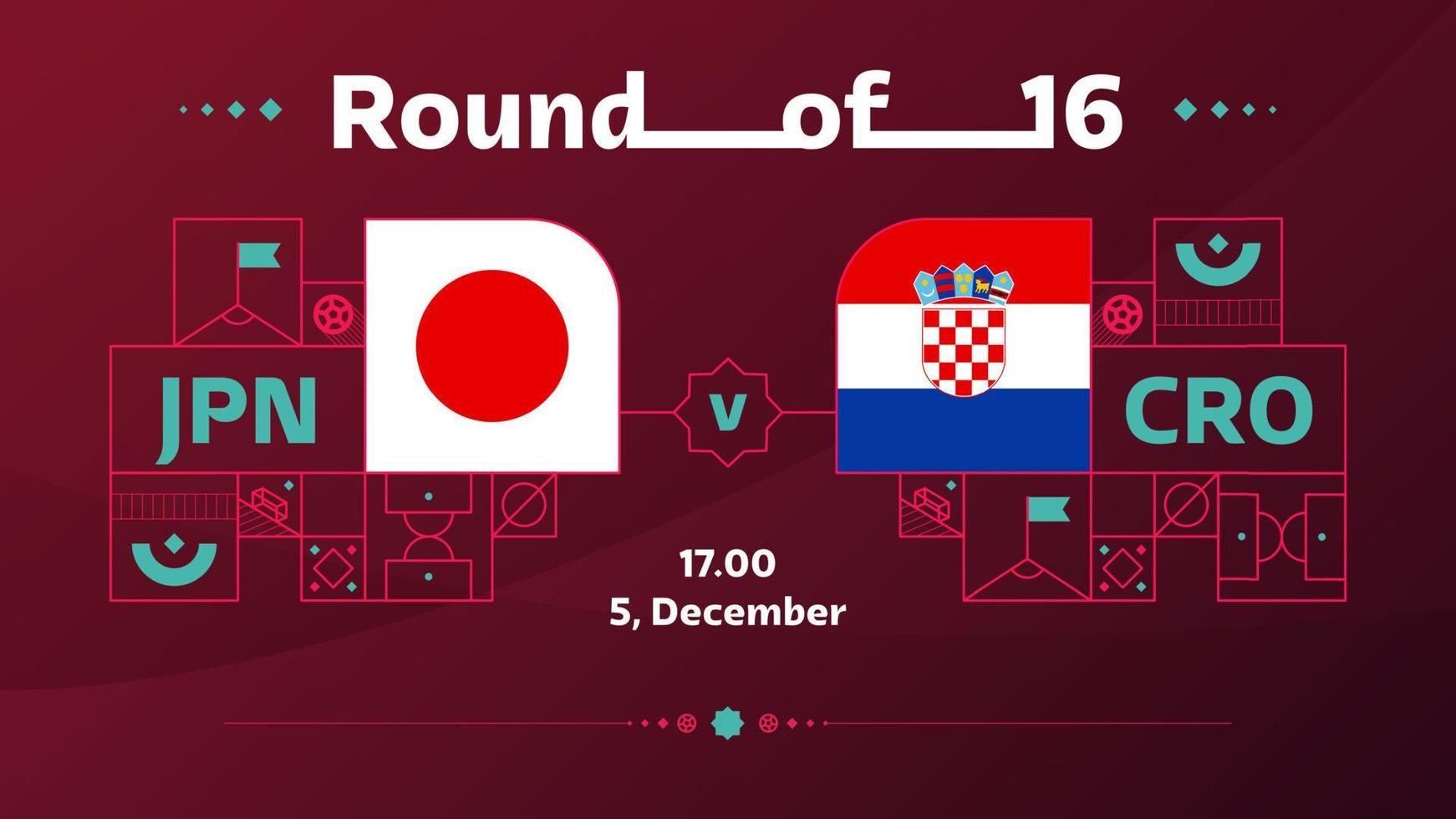japan kroatien playoff-runde von 16 spiel fußball 2022. fußballweltmeisterschaft 2022 spiel gegen teams intro sporthintergrund, meisterschaftswettbewerbsplakat, vektorillustration vektor