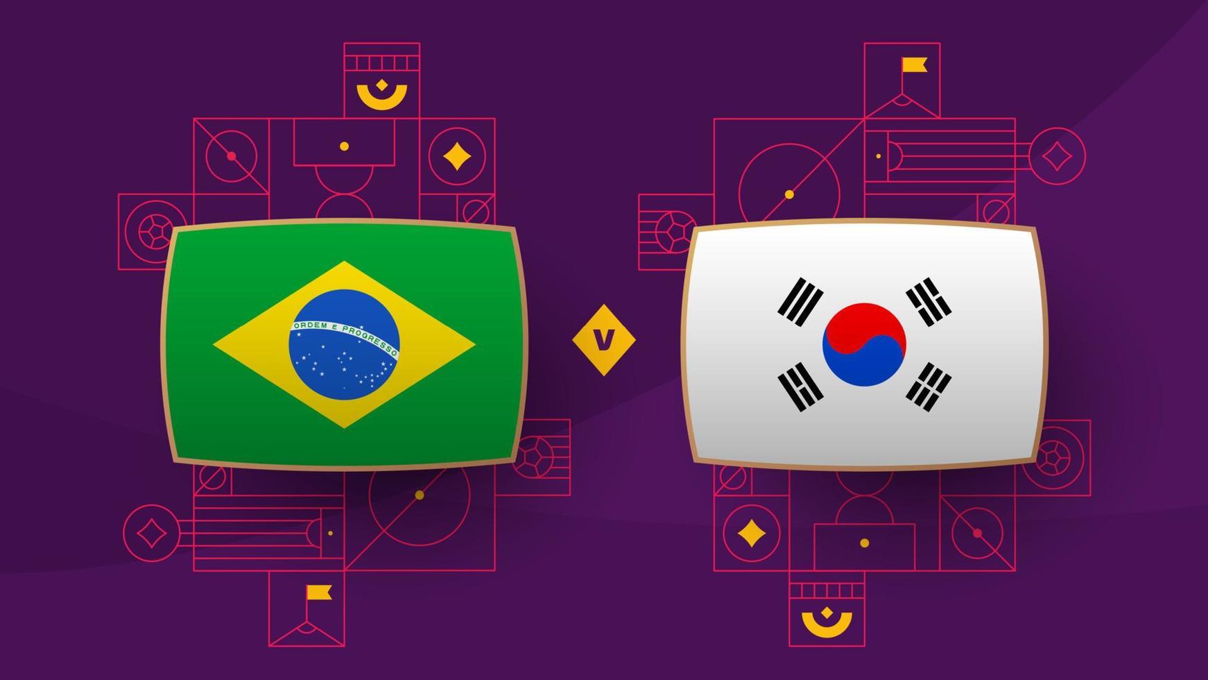Brasilien korea republik slutspel runda av 16 match fotboll 2022. 2022 värld fotboll mästerskap match mot lag intro sport bakgrund, mästerskap konkurrens affisch, vektor