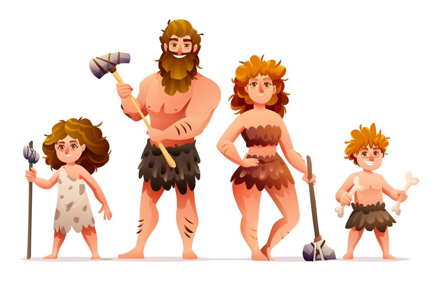 primitiv människor tecken. förhistorisk sten ålder caveman familj vektor illustration