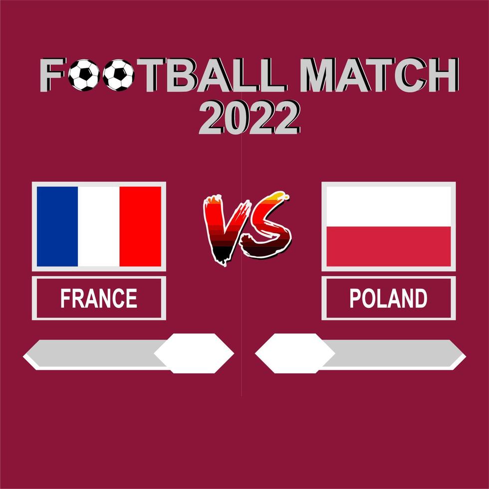 Frankrike mot polen fotboll kopp 2022 röd mall bakgrund vektor för schema eller resultat match runda av 16