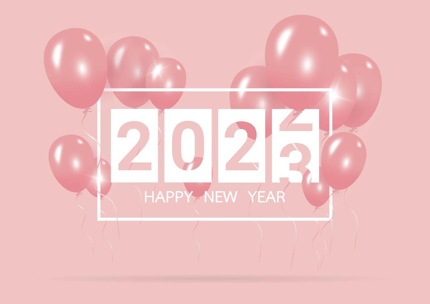 Lycklig ny år 2023 med kreativ rosa ballong begrepp på pastell rosa bakgrund för kopia Plats. minimal begrepp. vektor illustration