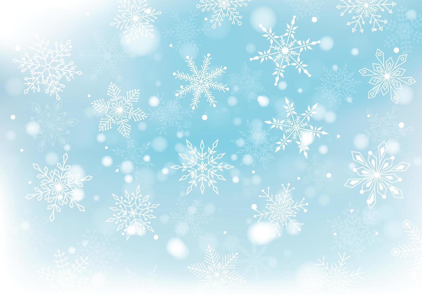 jul och ny år med snöflingor och fläck bokeh av ljus på bakgrund. vektor illustration