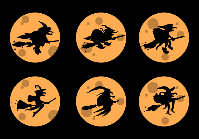 Befana Silhouette Med Gul Full Moon Vector