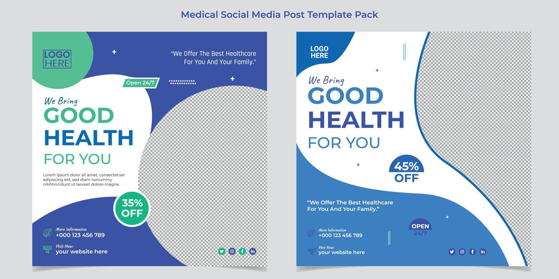 medicinsk sjukvård social media och Instagram posta baner mall design vektor