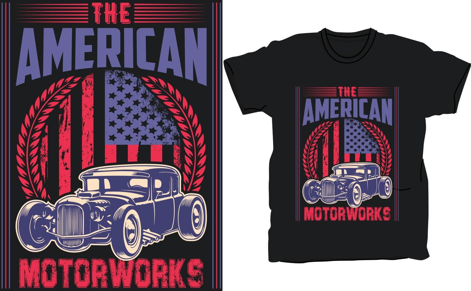 amerikanisches T-Shirt-Design, altes Auto-T-Shirt-Design, klassisches Auto-T-Shirt-Design, Vektorauto, Abenteuer, Legenden-T-Shirt, Emblem-T-Shirt, Garage, Grafik, T-Shirt, Hemd, Vektorauto. vektor