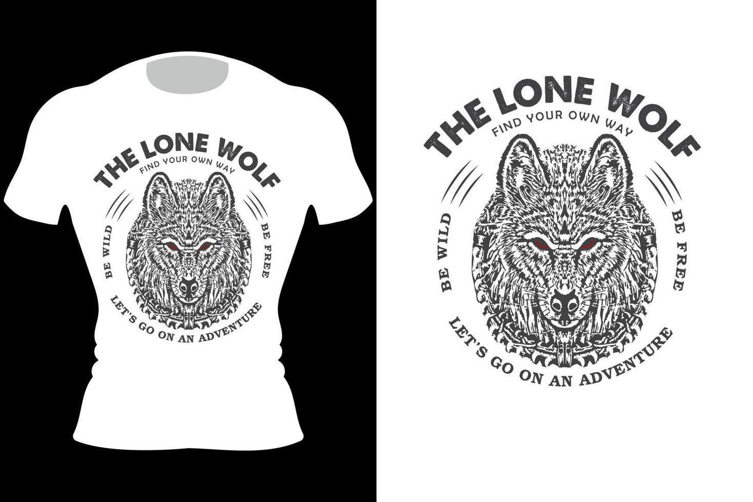 wildes Tier Wolf benutzerdefiniertes T-Shirt Schwarz-Weiß-Vektorlogo. vektor
