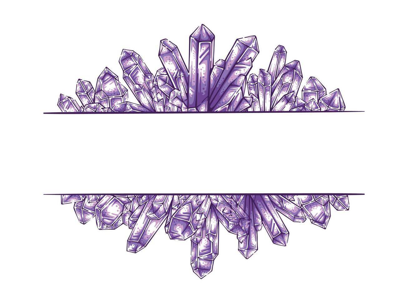 hand dragen ametist kristall ram illustration för inbjudan, logotyp, flygblad, och baner med lila kvarts lysande ädelsten mineral vektor