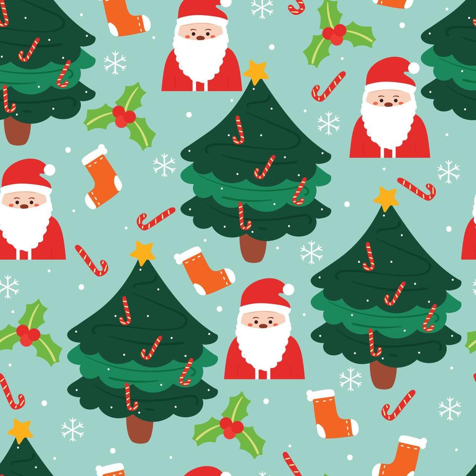 nahtlose musterkarikatur weihnachtsmann und weihnachtsbaum. süße weihnachtstapete für geschenkpapier vektor