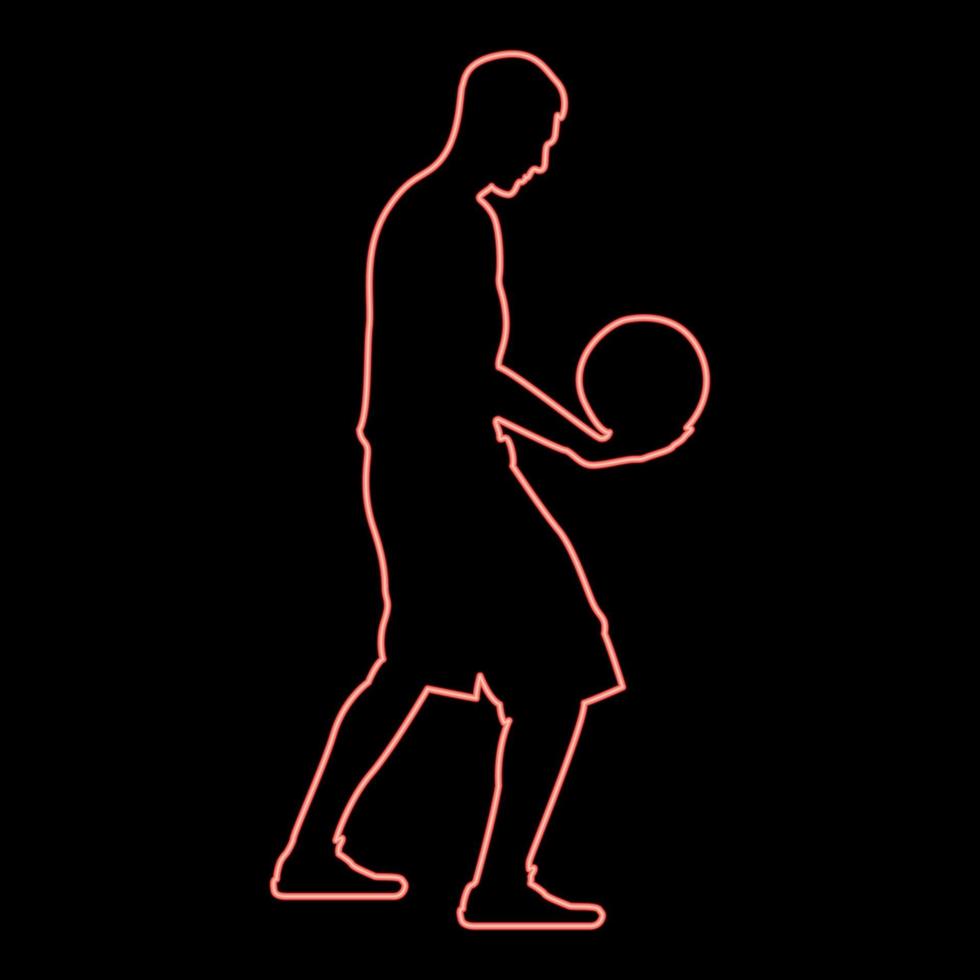 Neon-Basketball-Spieler hält Ball Mann hält Basketball Silhouette Symbol rote Farbe Vektor Illustration Bild flachen Stil