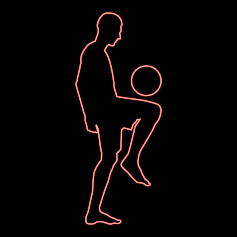 Neon-Fußballer jongliert Ball mit seinem Knie oder stopft den Ball auf seinem Fuß Silhouette Symbol rote Farbe Vektor Illustration Bild flachen Stil