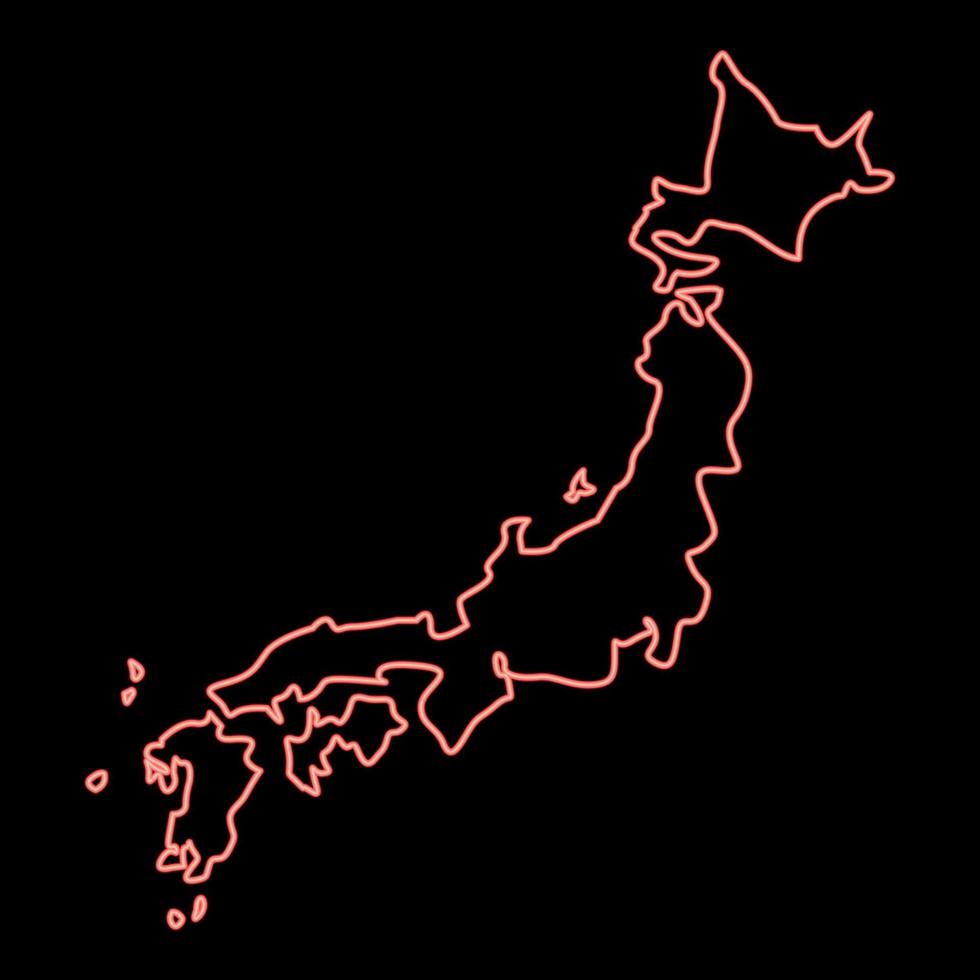 neon Karta av japon röd Färg vektor illustration bild platt stil