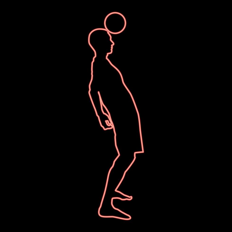 neon fotboll spelare slå de boll huvud silhuett huvudstöt ikon röd Färg vektor illustration bild platt stil