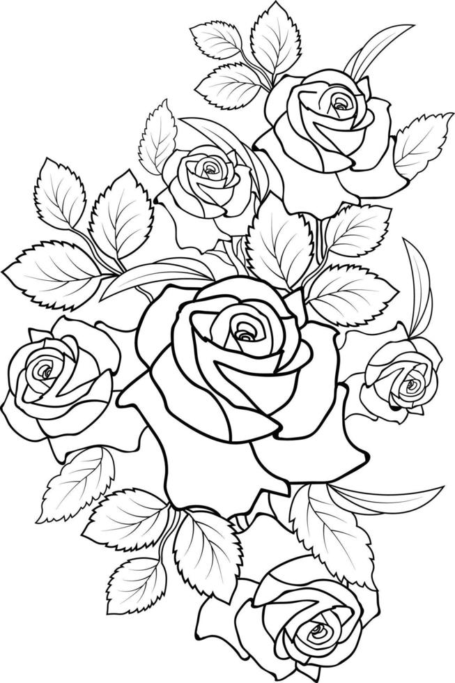 en ritad för hand reste sig blomma färg bok av vektor illustration konstnärlig, blomma blommor narciss isolerat på vit bakgrund, skiss konst blad gren botaniska samling för vuxna och barn