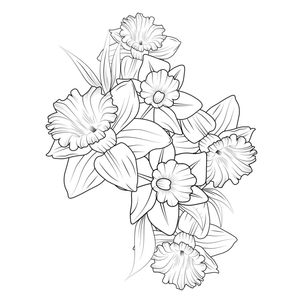 blommor gren av påsklilja blomma hand teckning vektor illustration årgång design element bukett blommig naturlig samling färg sida och bok för vuxen och barn isolera på vit bakgrund.