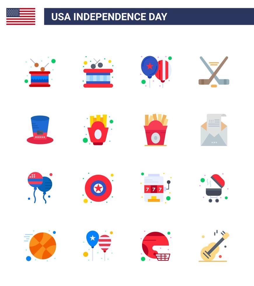 16 USA platt packa av oberoende dag tecken och symboler av hatt amerikan ballonger sport hokey redigerbar USA dag vektor design element