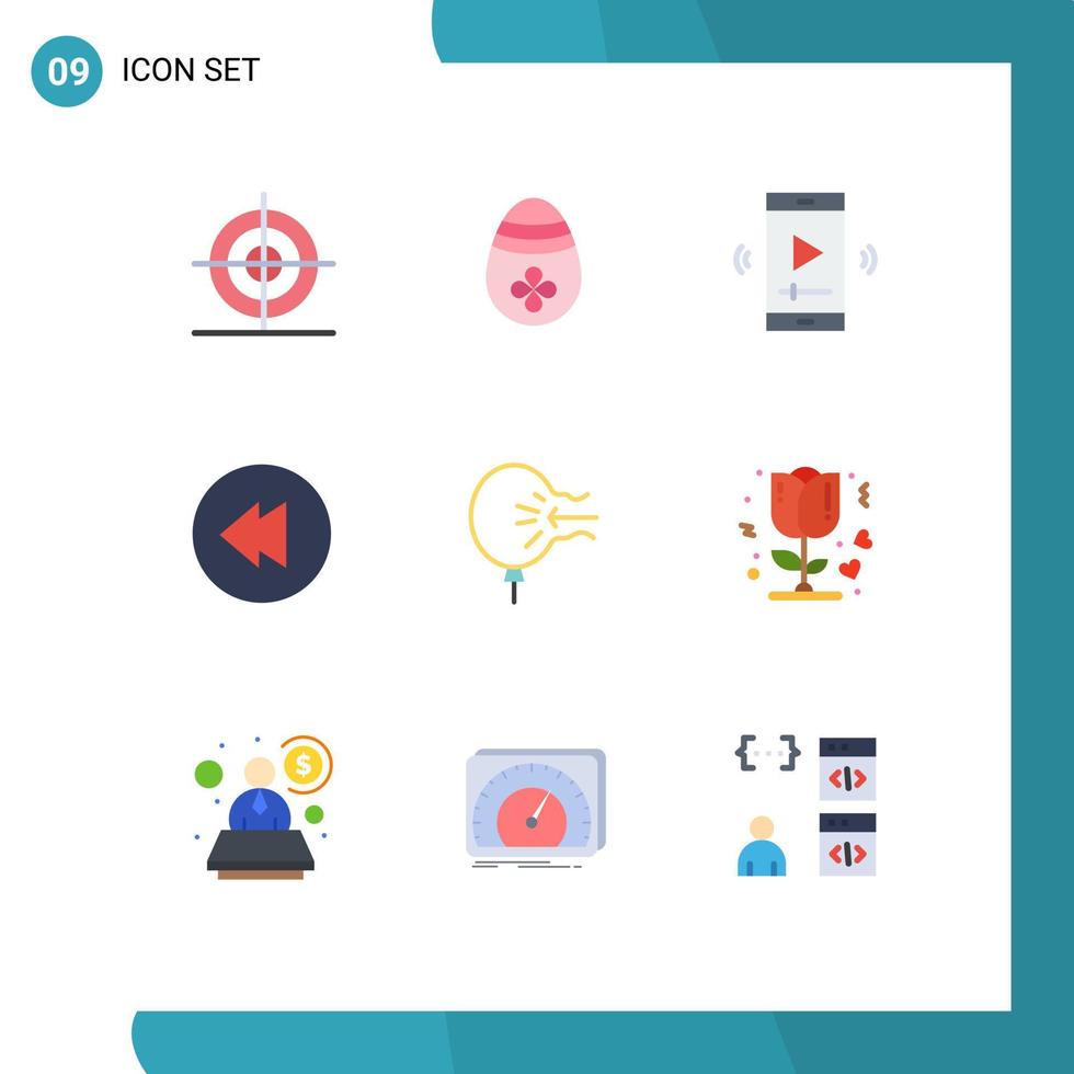 flaches Farbpaket mit 9 universellen Symbolen für Blasluftfilm-Rückspul-Videoplayer-App editierbare Vektordesign-Elemente vektor