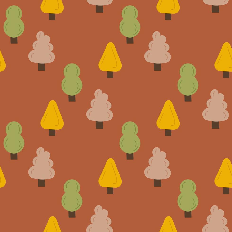 nahtloses muster von netten bäumen. brauner Cartoon-Boho-Hintergrund. für Textil, Stoff, Postkarte, Poster vektor