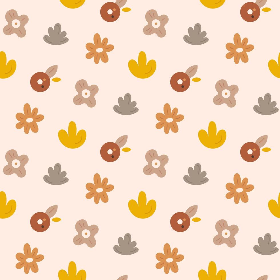 nahtloses muster von niedlichen babyblumen. beige Cartoon-Boho-Hintergrund. für Textil, Stoff, Postkarte, Poster vektor