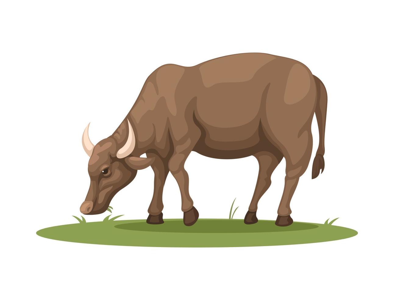 bruka buffel äter gräs. lantlig djur- liv symbol tecknad serie illustration vektor