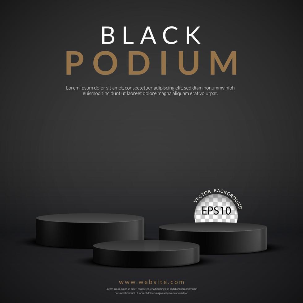 tre steg svart podium på svart bakgrund för produkt visa, vektor illustration