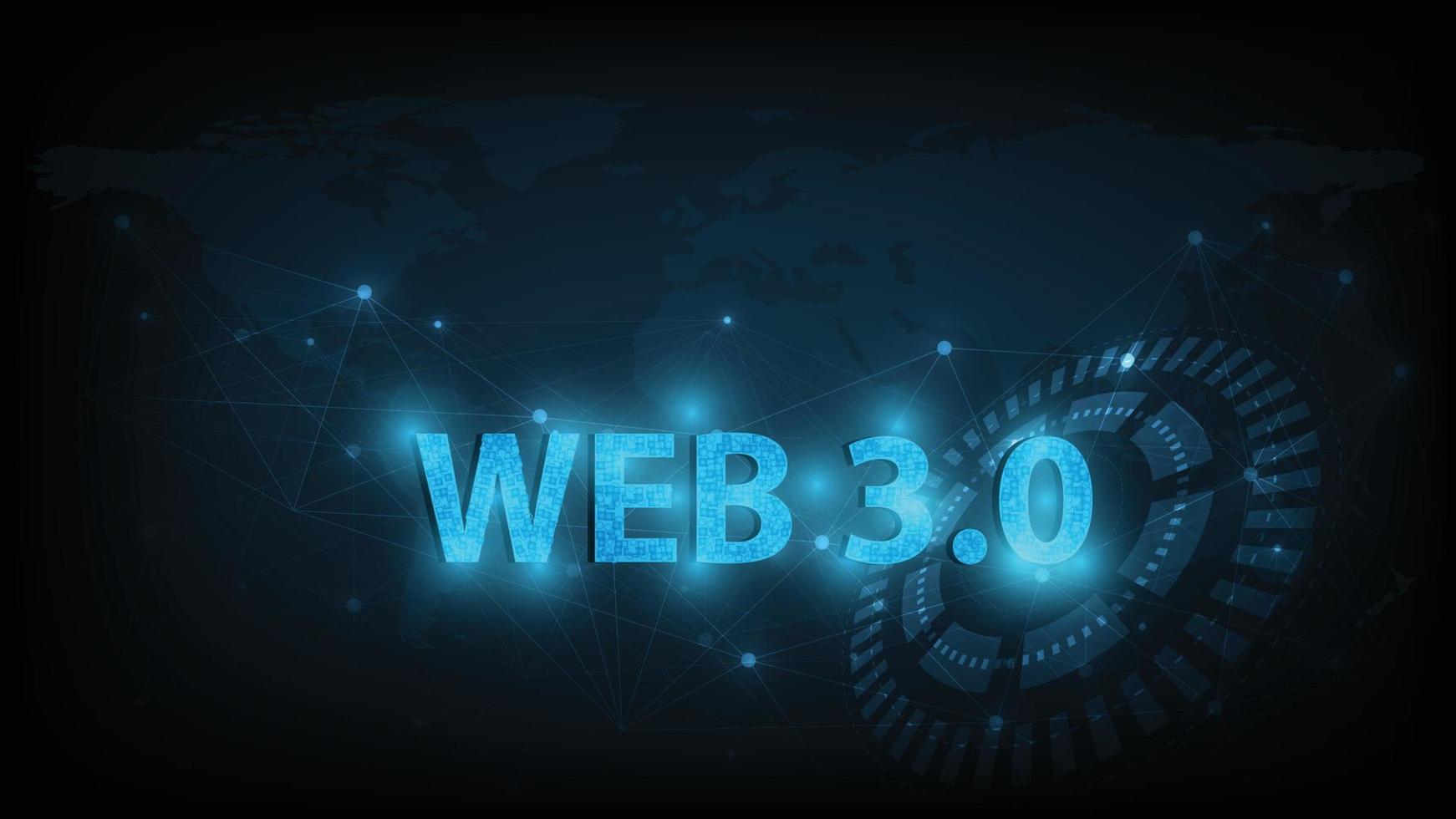 web 3.0-text auf dunkelblauem technologiehintergrunddesign. konzept des upgrades neuer technologie. vektor