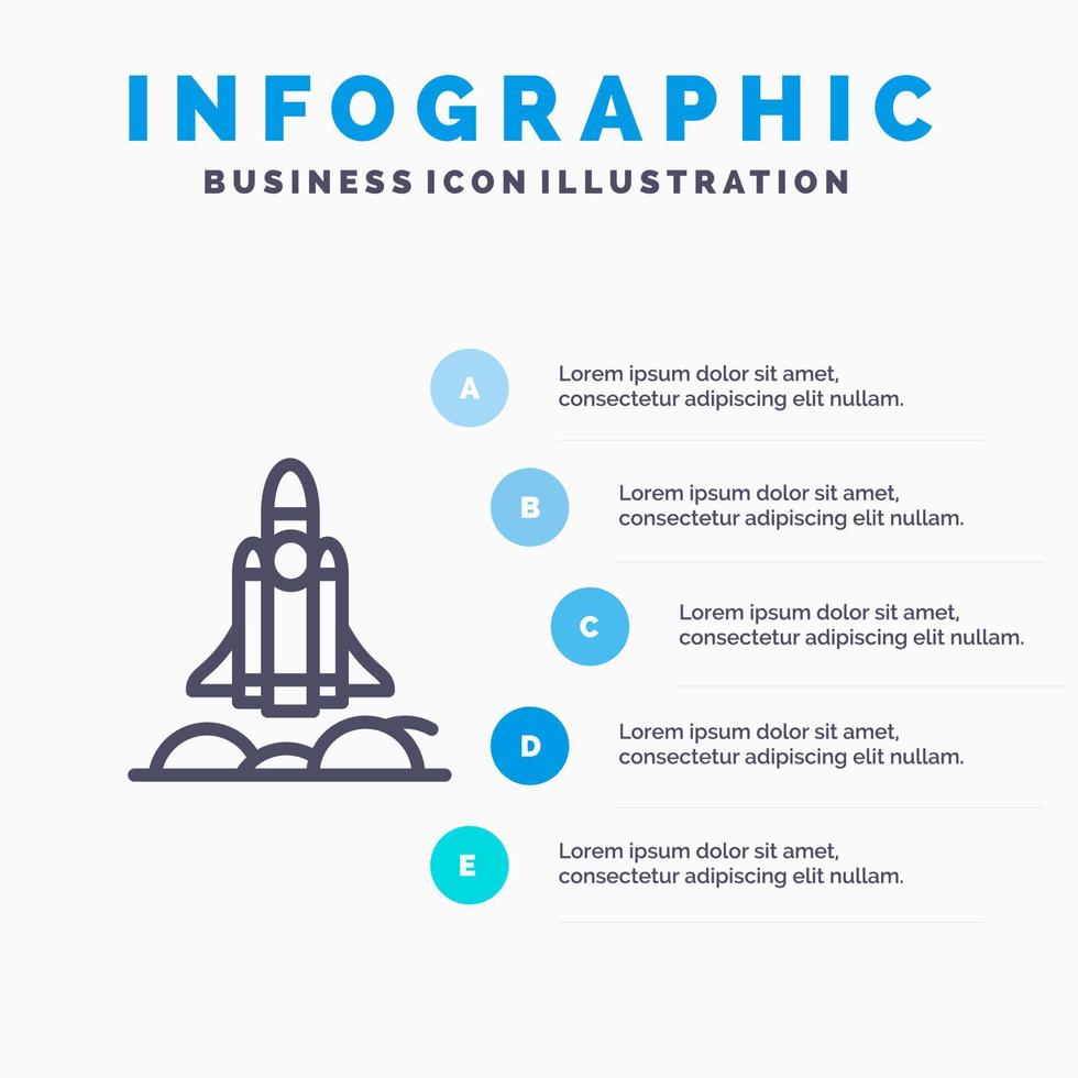 Einhorn Startup Business Rocket Startup Liniensymbol mit 5 Schritten Präsentation Infografiken Hintergrund vektor