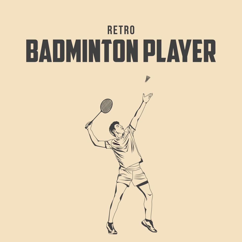 retro badminton spelare vektor illustration